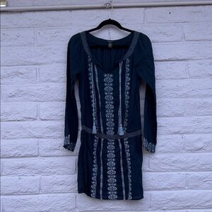Lucky Brand Navy Long-Sleeve Embroidered Tunic Dress